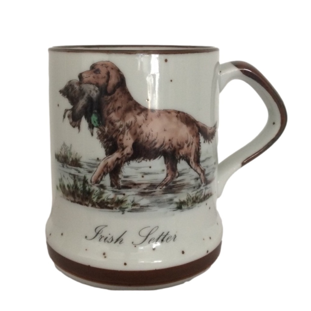 Vintage 1970’s Enesco Collector Coffee Mug Stoneware Irish Setter Hunting Dog